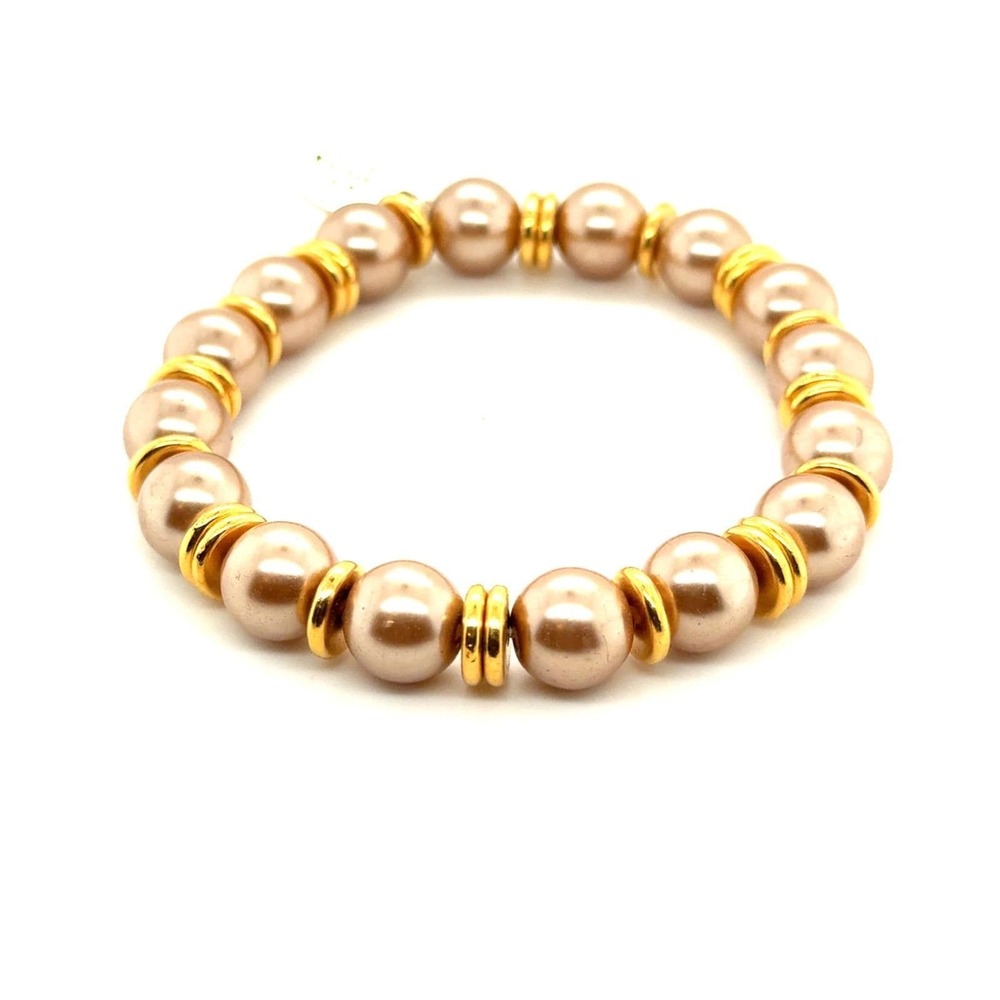 Bourbon and Boweties Champagne Pearl Stretch Bracelet Gold Tone Spacer Beads